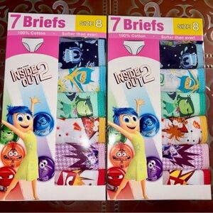 Lot Of 2 - Inside out 2 Girl’s Underwear Briefs Size 8. 7 Pairs, 100% Cotton
